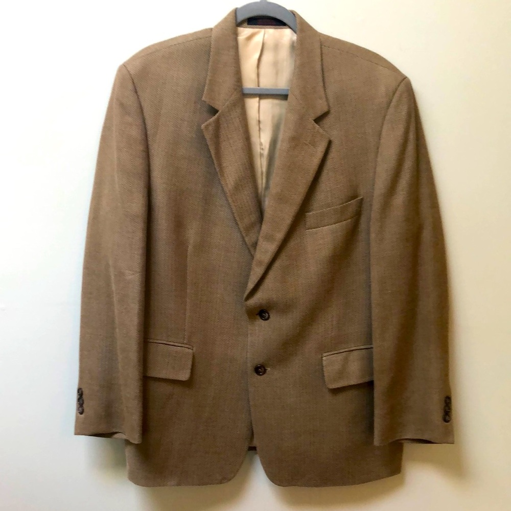 Mens Versini 42S Wool Tan Herringbone Sport Coat